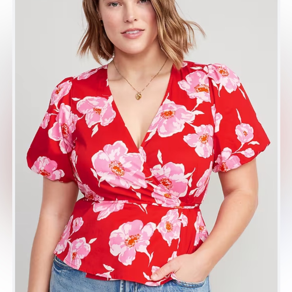 OLD NAVY EUC Floral Red and Pink Women's Top